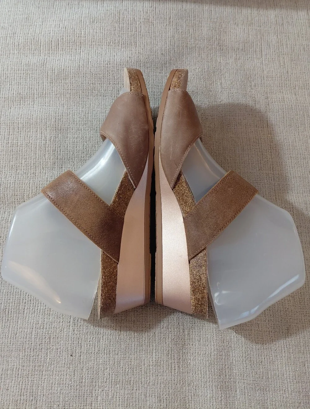 Naot Taupe Suede Wedge Sandals with Tortoise Buckle Size 8